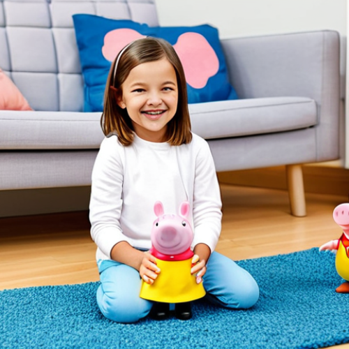 Home 11 A joyful young child, approximately 6 years old, fully clothed in modest, comfortable, and appropriate attire, is deeply engaged in imaginative play. The child is sitting comfortably on a clean, light-colored rug in a bright, modern playroom, surrounded by various Peppa Pig playsets, including Peppa's family house and a school bus toy. They are actively arranging Peppa Pig figures, creating a lively scene, with a focused yet happy expression. The setting is well-lit with natural light, emphasizing a professional, high-quality appearance. Perfect anatomy, correct proportions, natural pose, well-formed hands, proper finger count, natural body proportions, safe for work, appropriate content, fully clothed, family-friendly.
