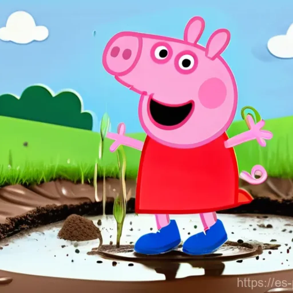 페파피그 캐릭터 가족 구성 - **"A vibrant, cheerful cartoon scene featuring Peppa Pig and her younger brother George Pig joyfully...