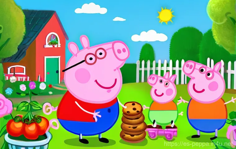 페파피그 캐릭터 가족 구성 - **"A warm and inviting cartoon depiction of Mummy Pig and Daddy Pig engaging with Peppa Pig and Geor... 페파피그 캐릭터 가족 구성 - **"A warm and inviting cartoon depiction of Mummy Pig and Daddy Pig engaging with Peppa Pig and Geor...