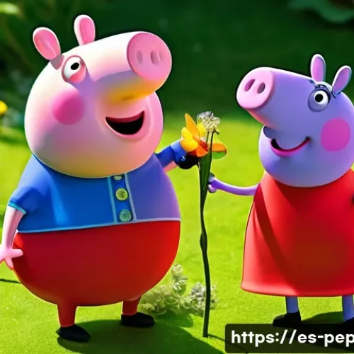 Home 11 페파피그 교육 방송으로서의 가치 - **Prompt:** A vibrant, sunlit outdoor scene featuring Peppa Pig and George Pig. Peppa, dressed in he...
