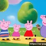 페파피그 친구들 관계도 - A vibrant and colorful scene of Peppa Pig and her friends playing together in a sunny playground set...